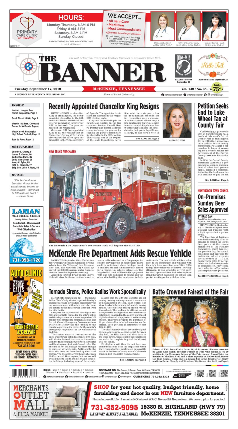 McKenzie Banner September 17, 2019
