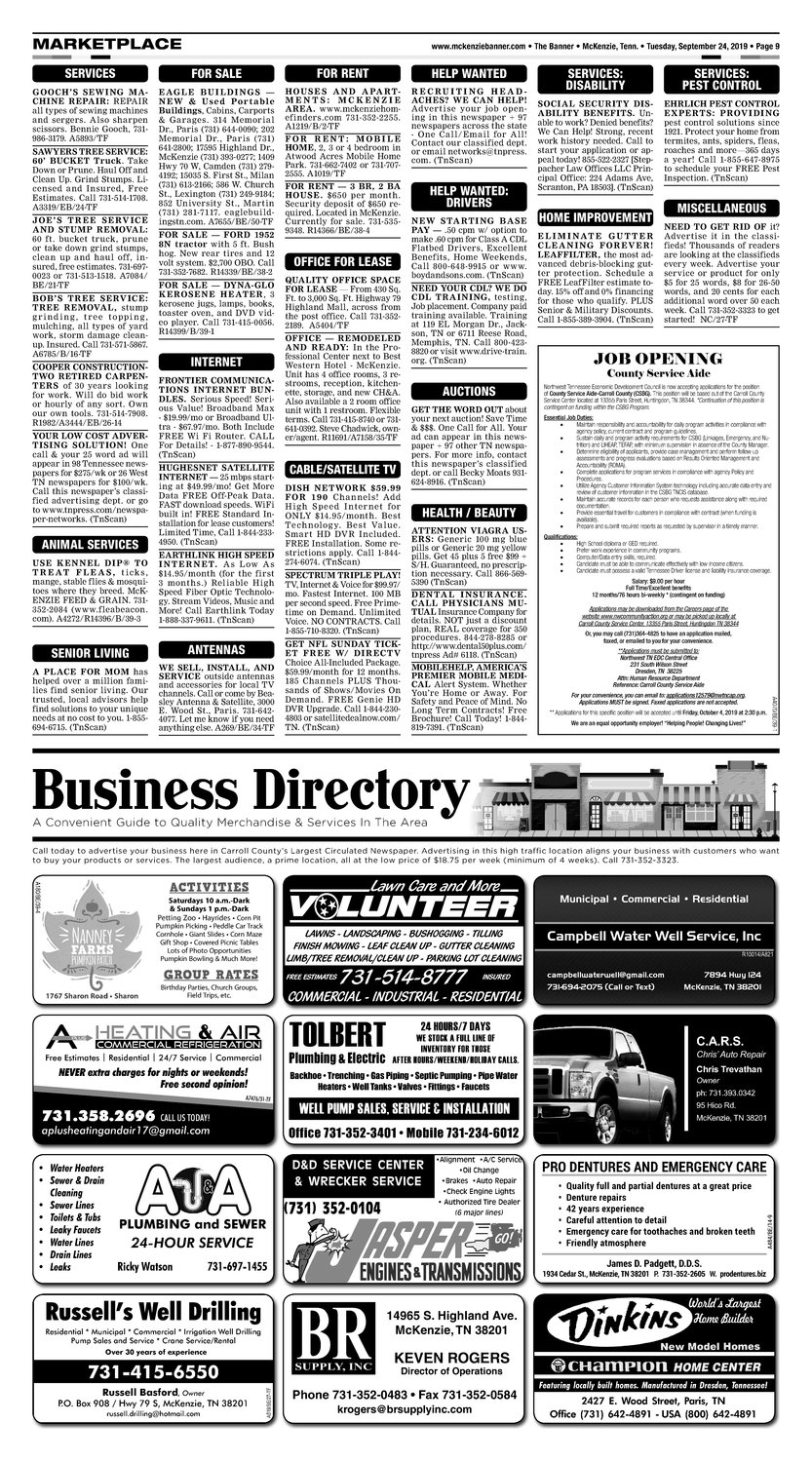 Classifieds September 24, 2019