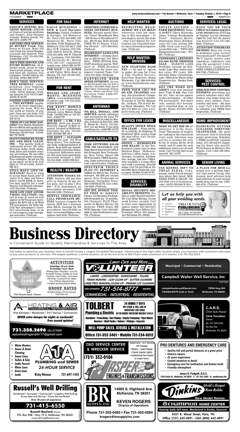 Classifieds October 1, 2019