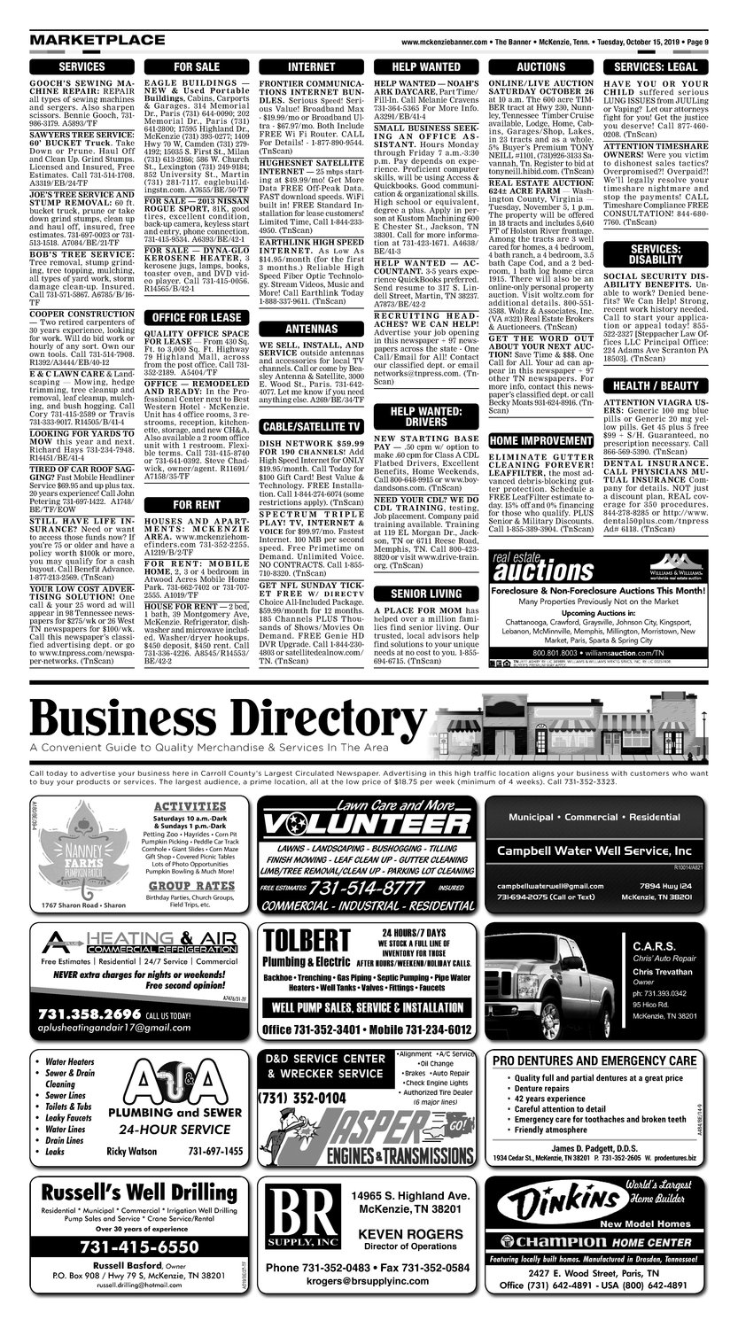 Classifieds October 15, 2019