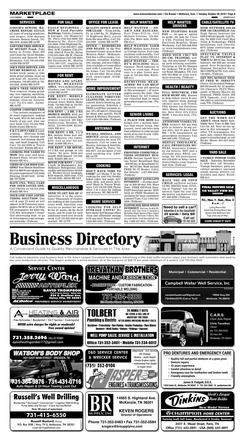 Classifieds October 29, 2019