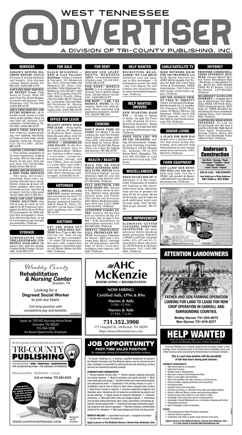 Classifieds December 3, 2019