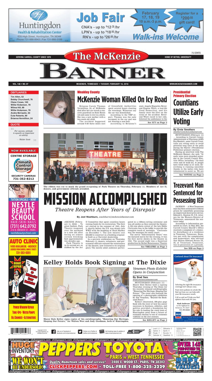 McKenzie Banner Feb. 16, 2016