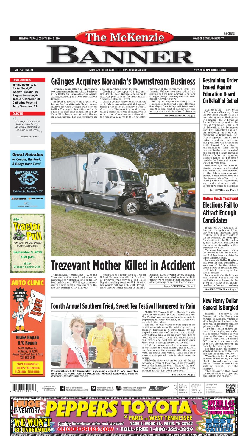 McKenzie Banner Aug. 23, 2016