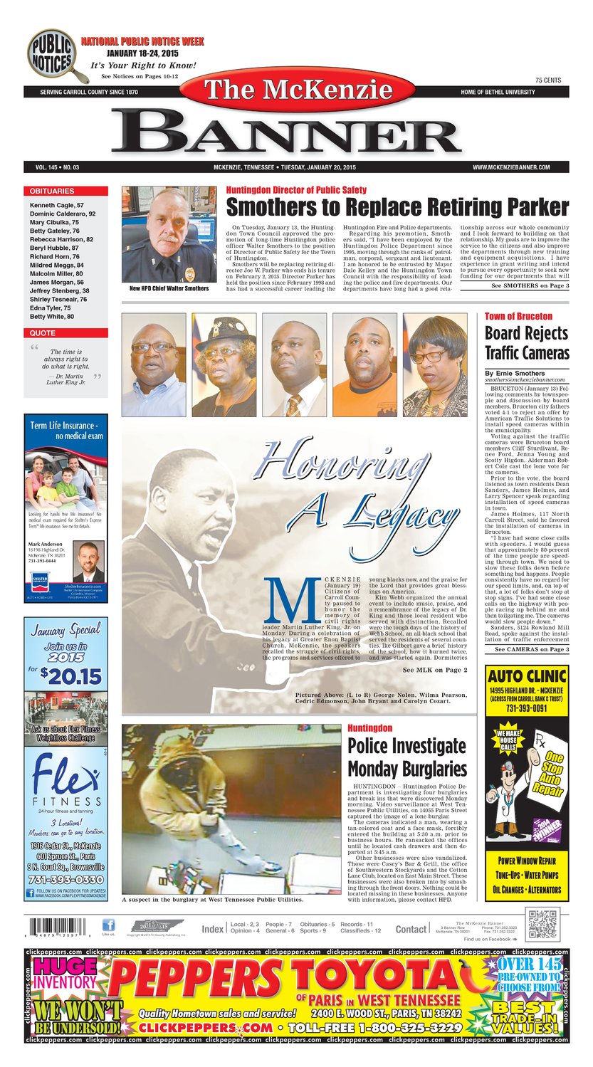 McKenzie Banner Jan. 20, 2015