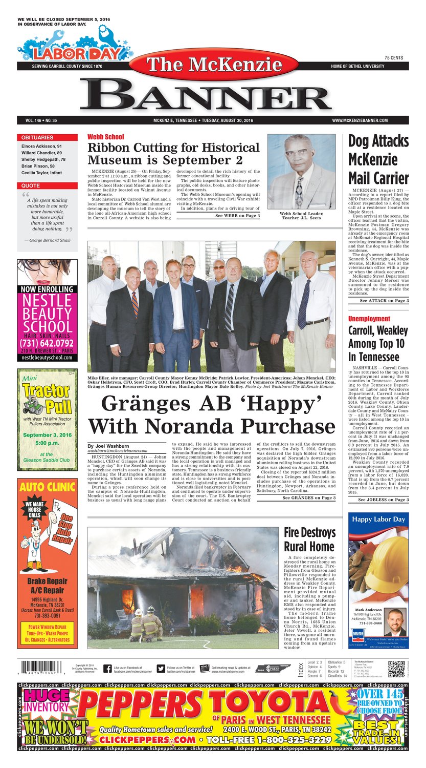 McKenzie Banner Aug. 30, 2016