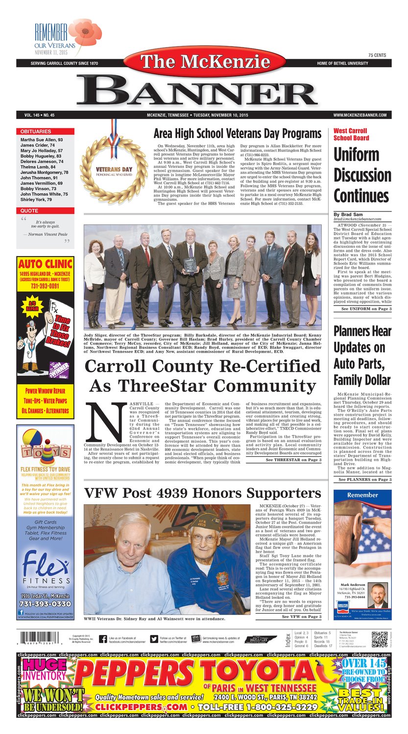 McKenzie Banner Nov. 10, 2015