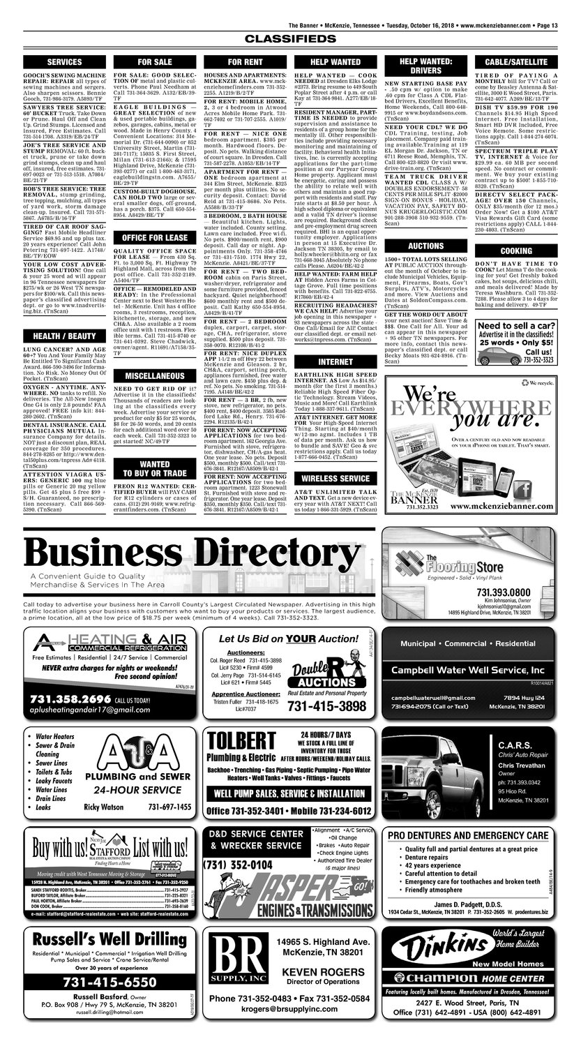 Classifieds - October 16, 2018