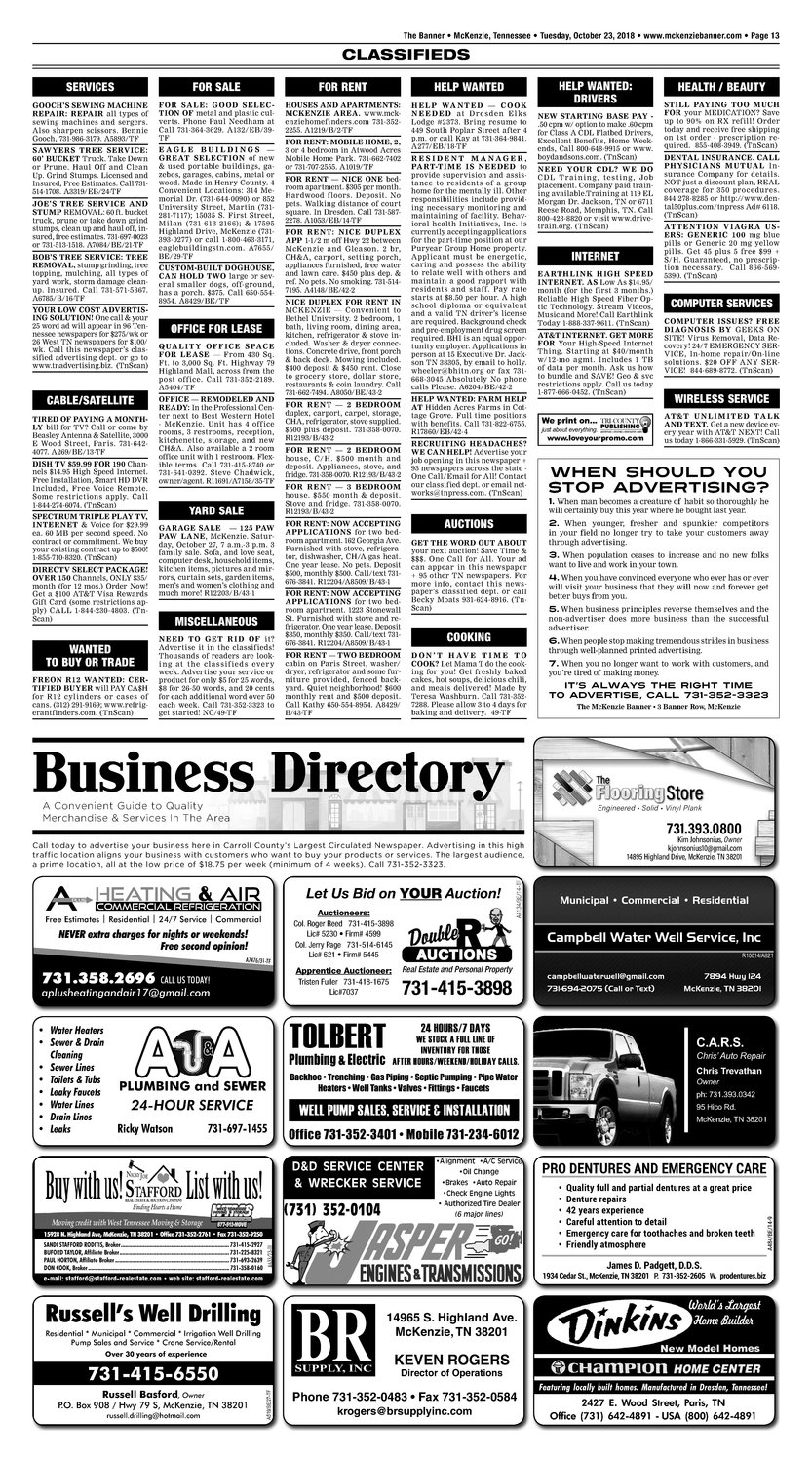 Classifieds - October 23, 2018