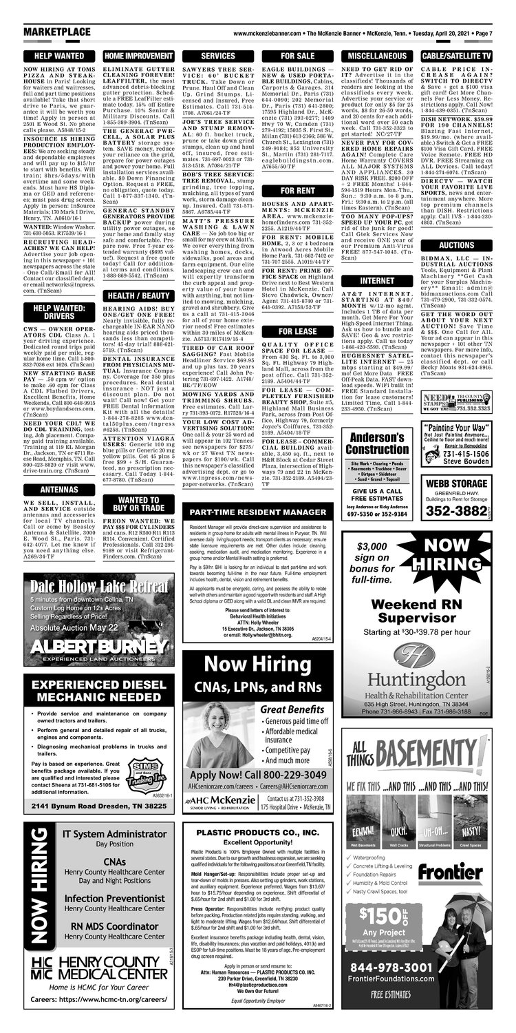 McKenzie Banner Classifieds 4-20-21