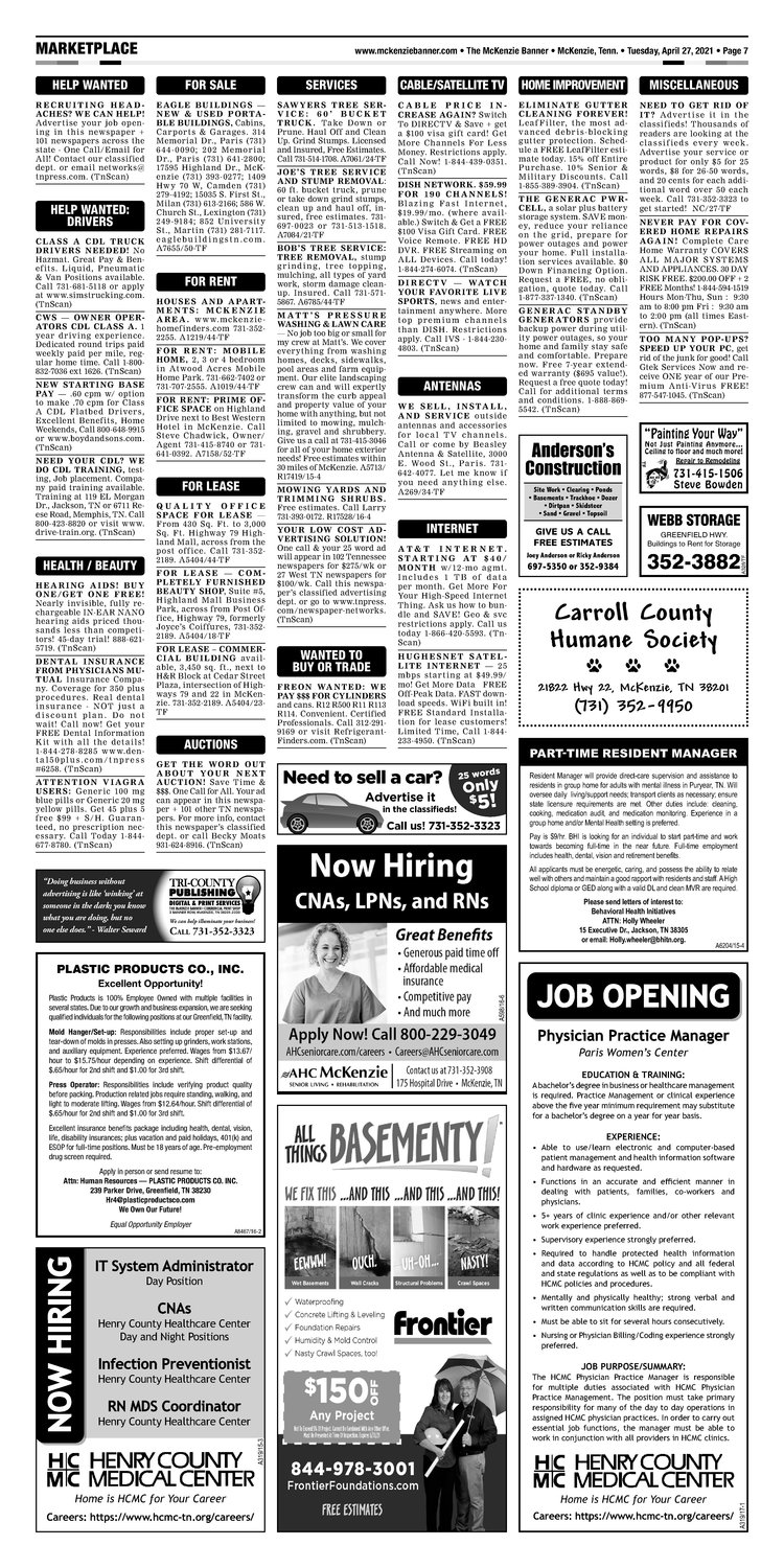 McKenzie Banner Classifieds 4-27-21