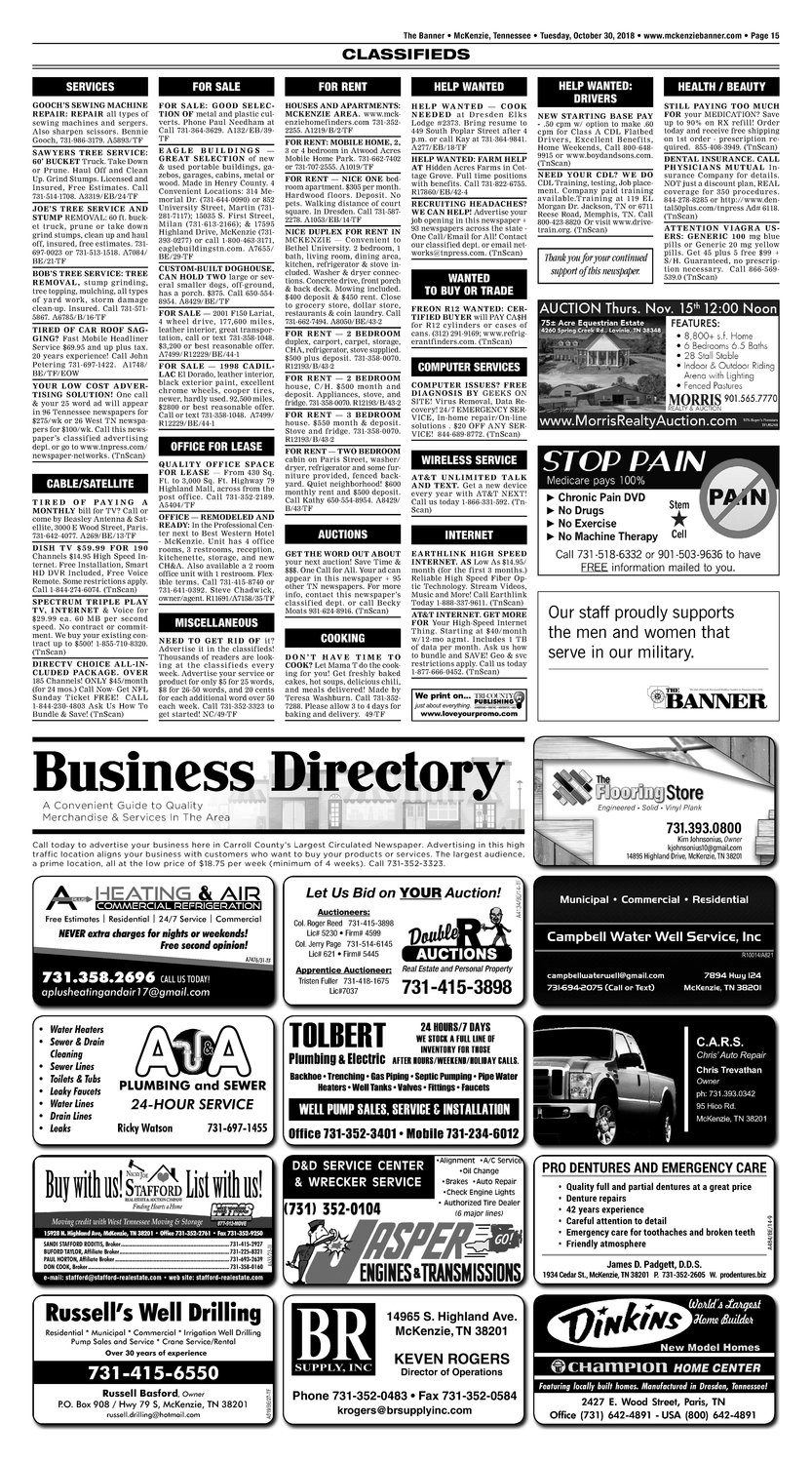 Classifieds - October 30, 2018