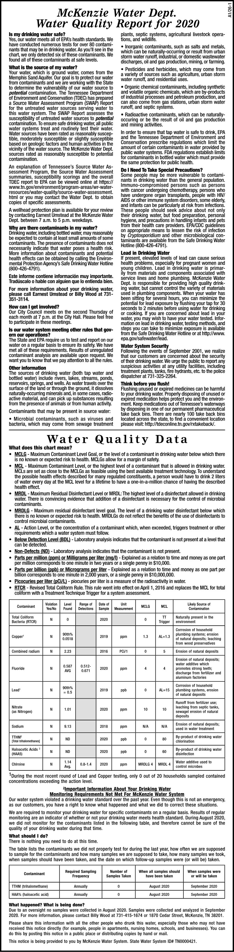 McKenzie Water Quality Report