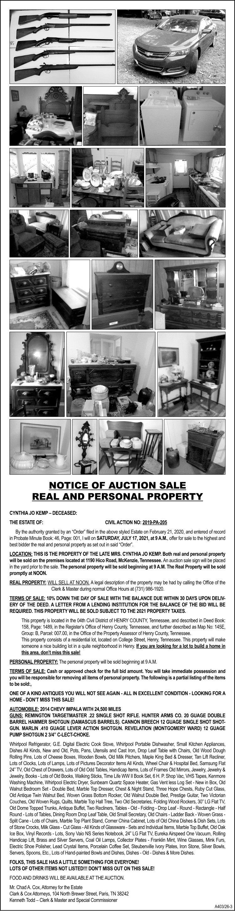 Notice of Auction Sale - KEMP