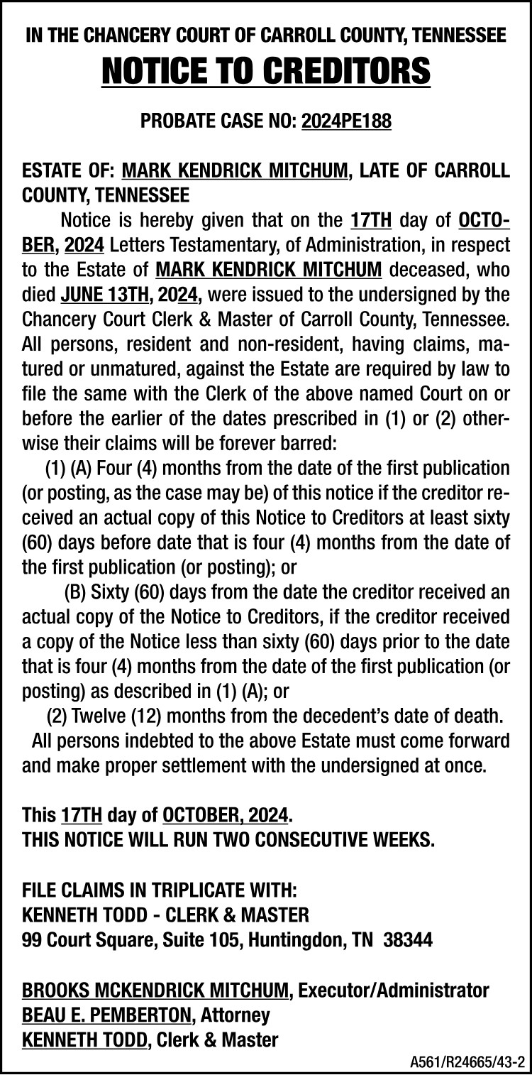 Notice to Creditors - MARK MITCHUM