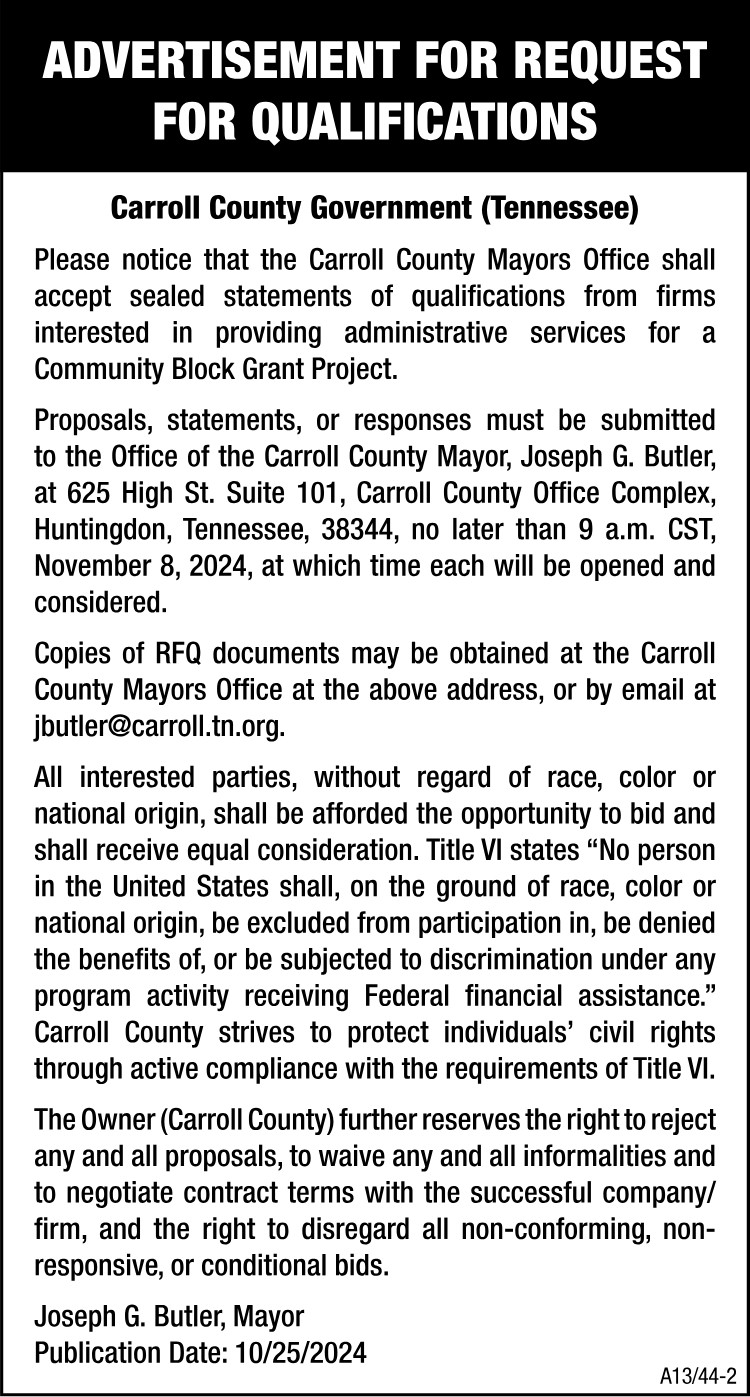 Advertisement for Request for Qualifications - Community Block Grant Project