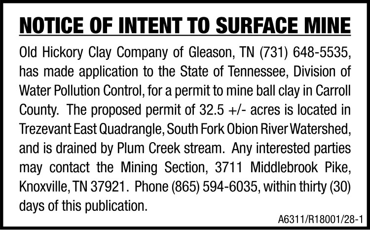 Old Hickory Clay - Notice of Intent to Surface