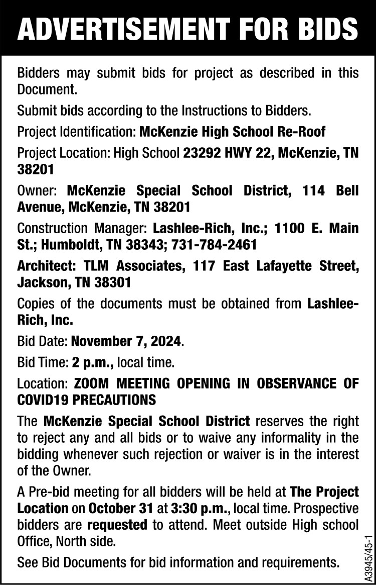 Advertisement For Bids - MHS Re-Roof