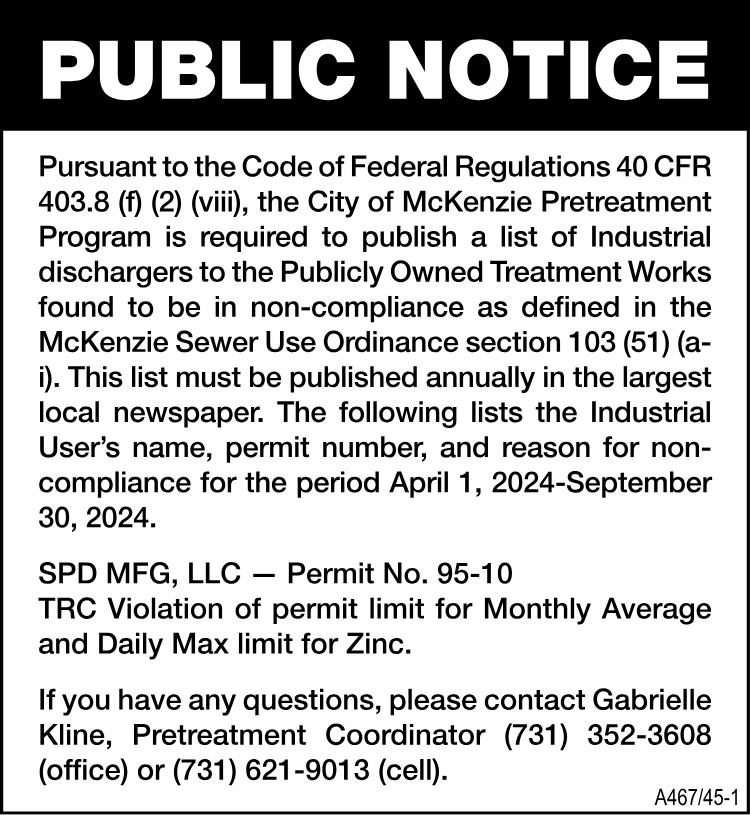 Public Notice - Water SPD MFG