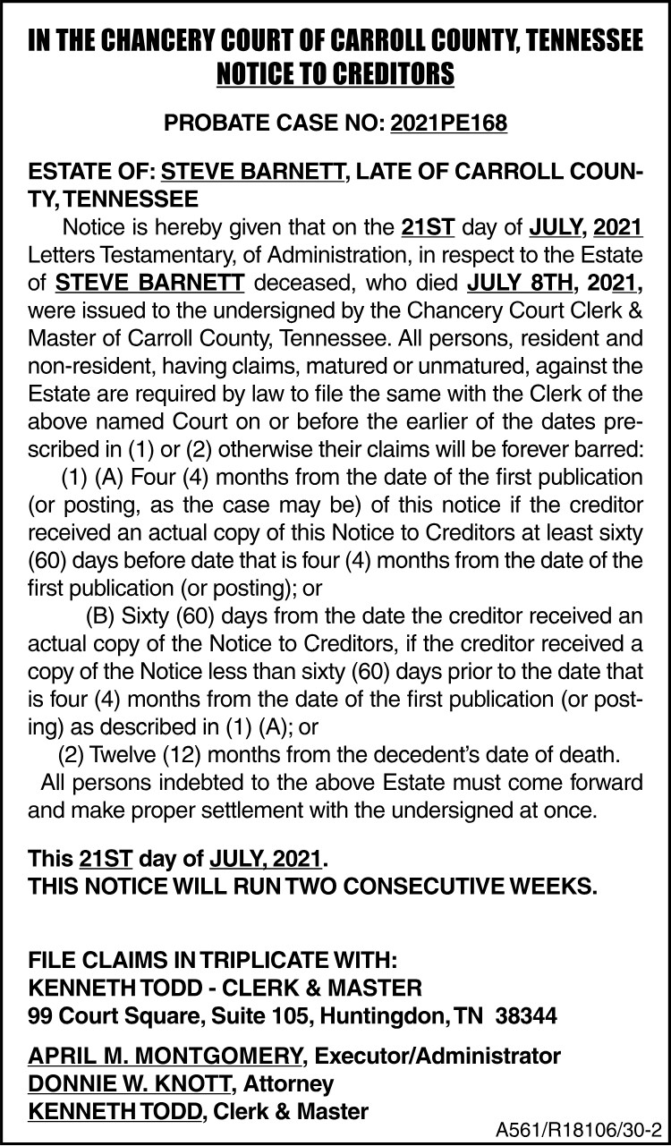 Notice to Creditors - BARNETT