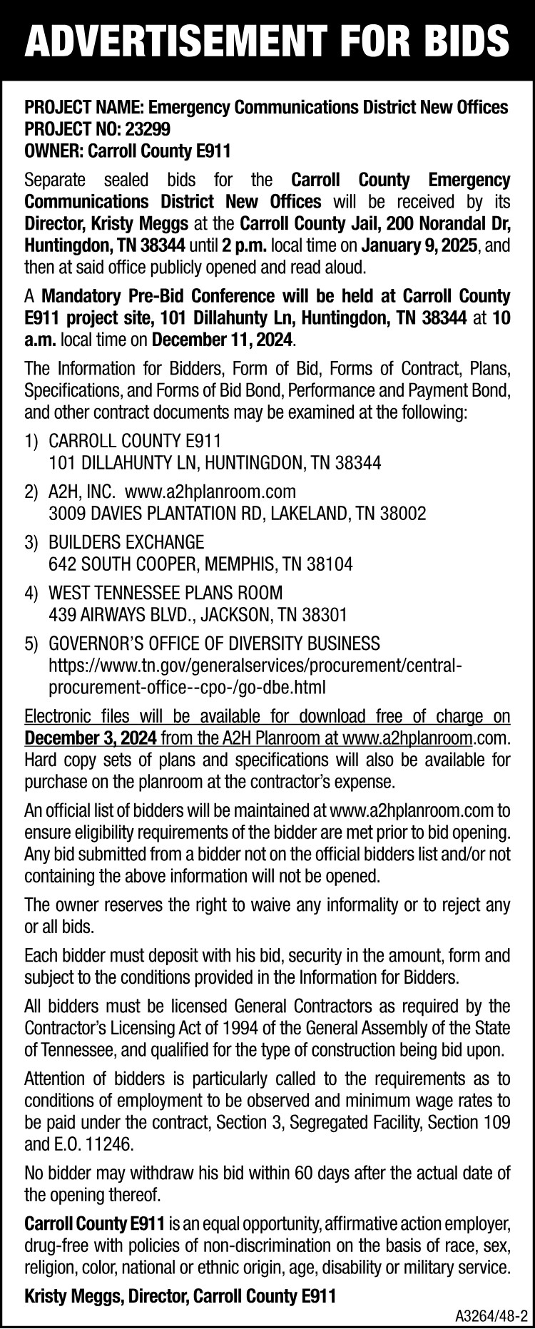 Advertisement for Bids - E911