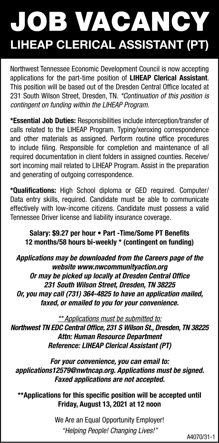 NWTEDC - Hiring LIHEAP - Clerical Assistant