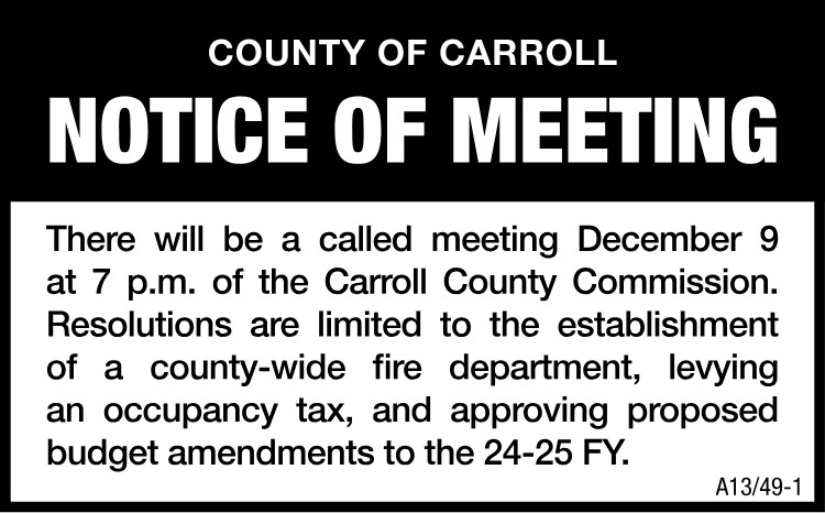 Notice of Meeting - Carroll County Commission