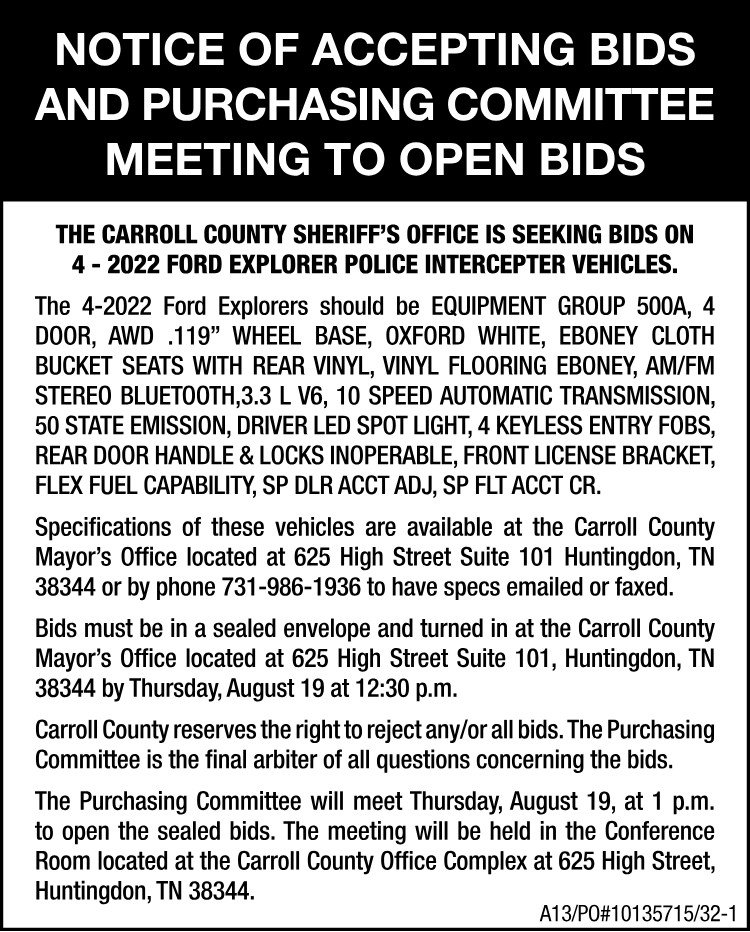 Notice of Accepting Bids - Carroll County Sheriff