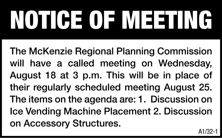 City of McKenzie - Regional Planning Commission Meeting
