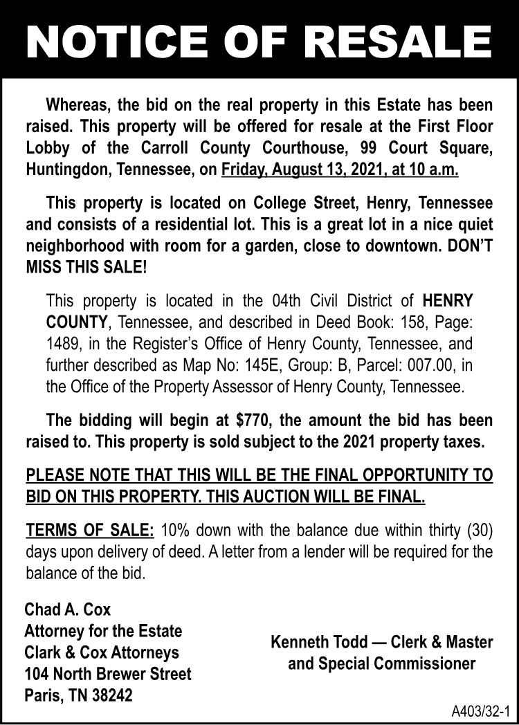 Notice of Resale - KEMP
