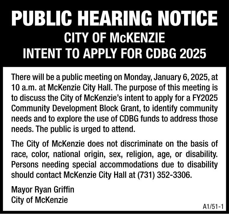 Public Hearing Notice - McKenzie CDBG 2025