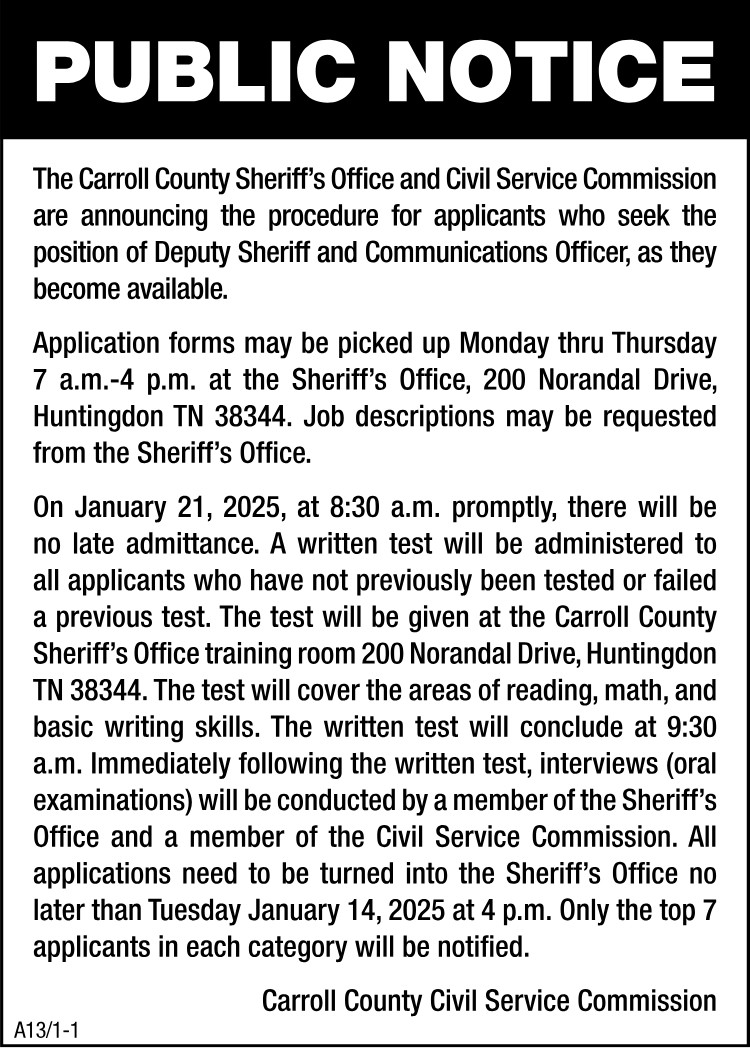 Public Notice - Sheriffs Office Now Hiring