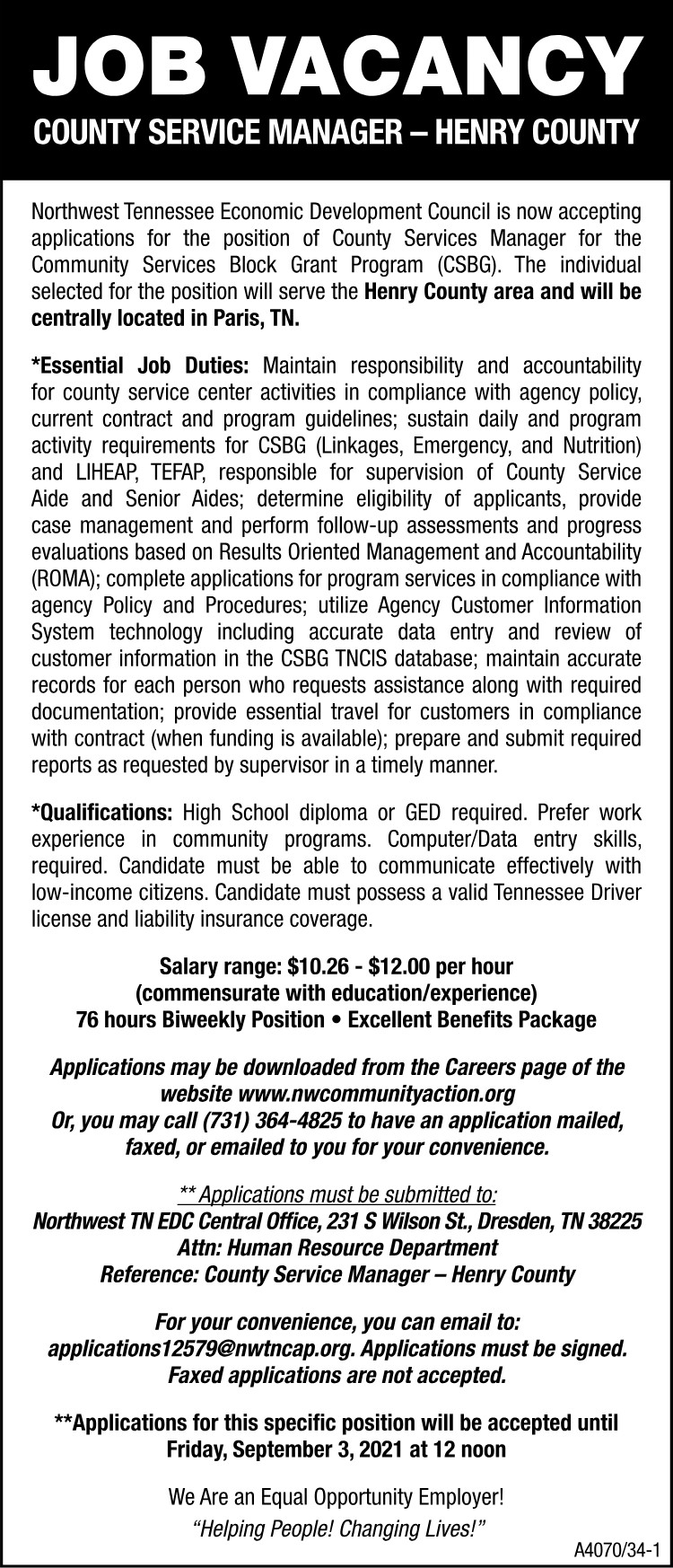 NWTEDC - Hiring County Service Manager