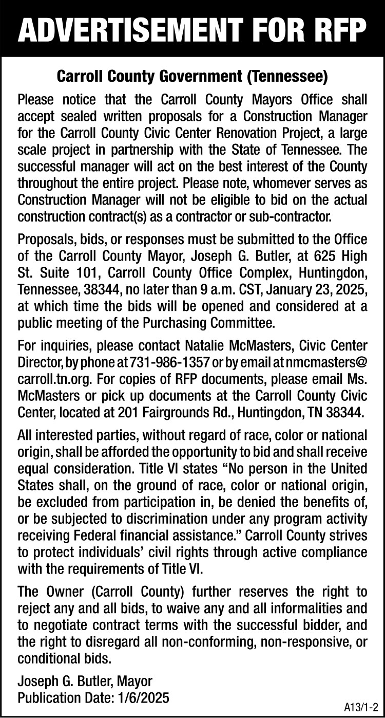 Advertisement for RFP - Construction Manager