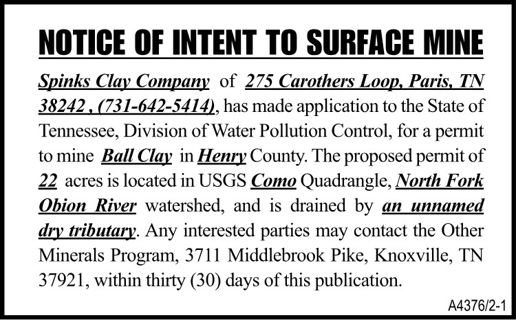 Notice of Intent to Surface Mine - 275 Carothers Loop