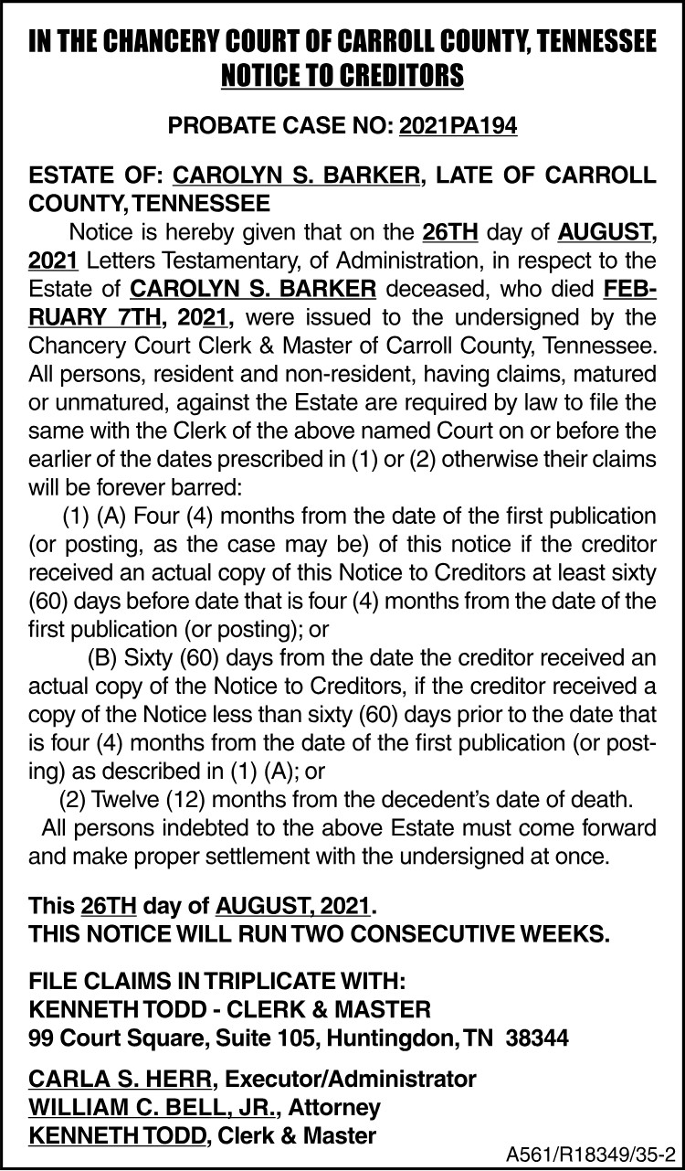 Notice to Creditors - BARKER