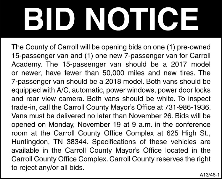 Carroll Co - Passenger Vans Bid Notice