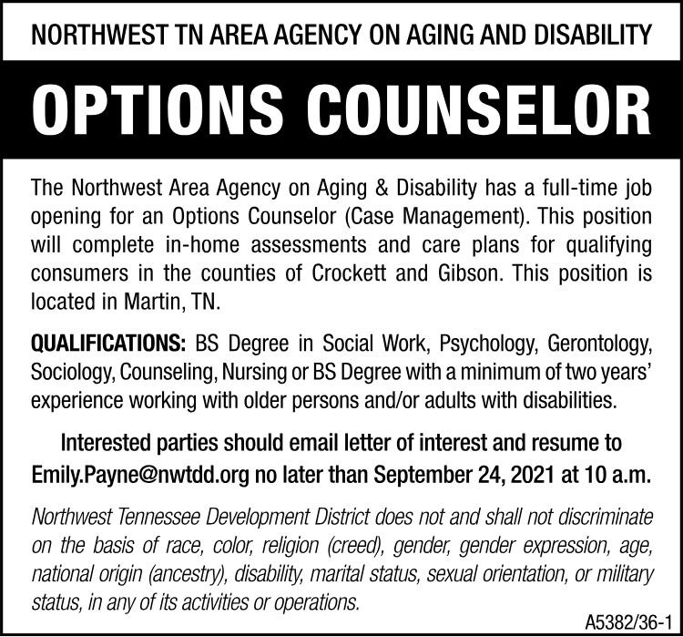 NW TN Area Agency on Aging - OPTIONS COUNCELOR