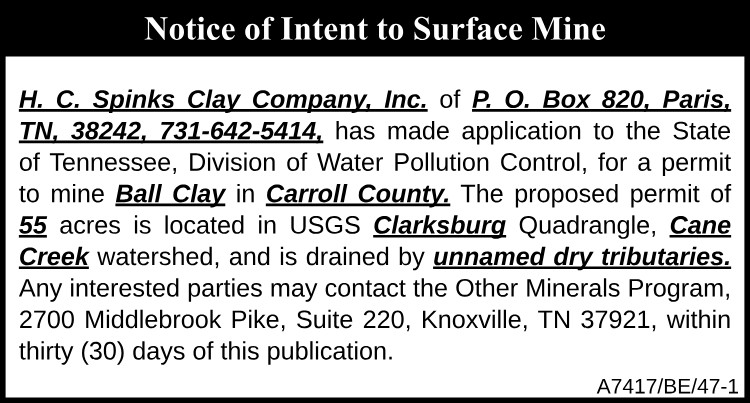Notice of Intent to Surface Mine