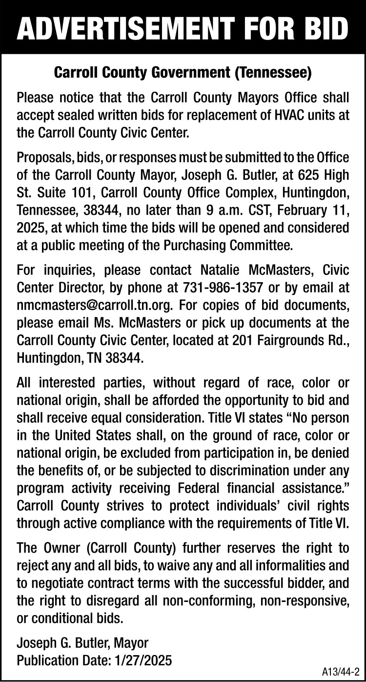 Advertisement for Bid - Carroll County HVAC
