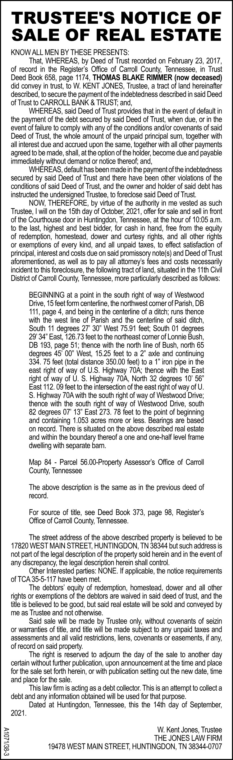 Trustees Notice of Sale - RIMMER