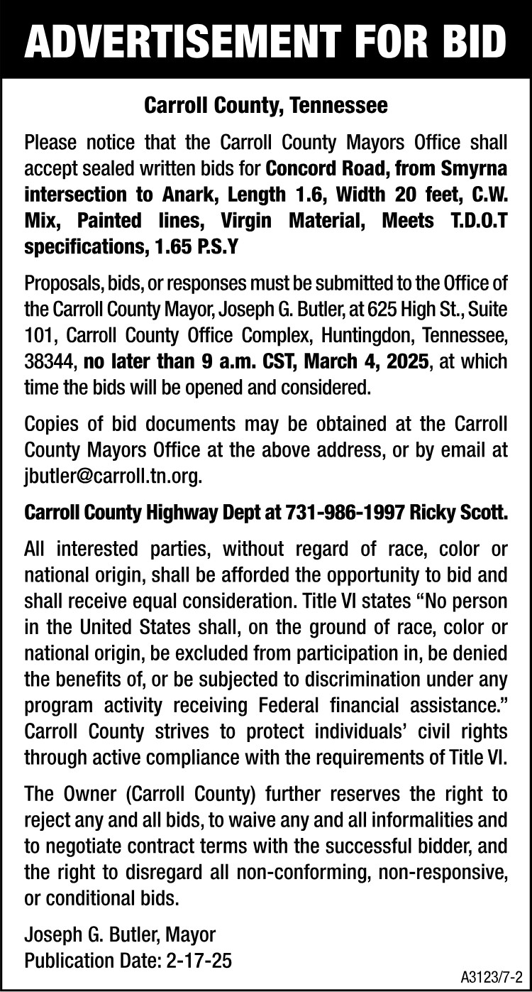 Advertisement for Bid - Concord Road