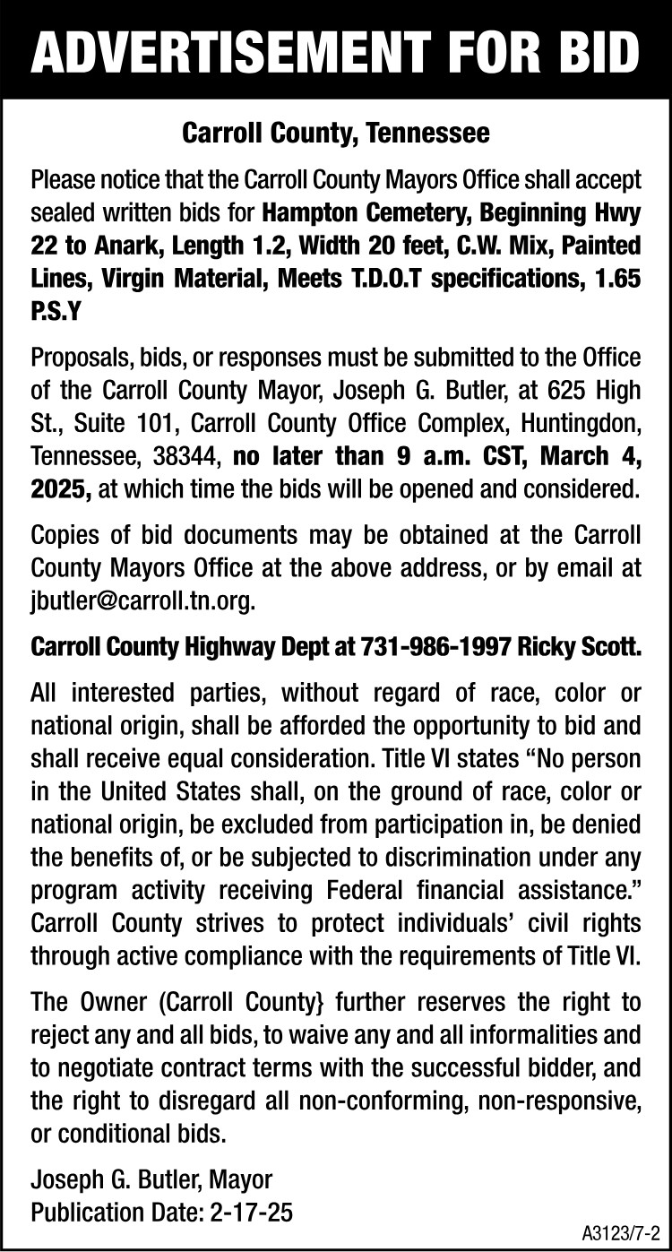 Advertisement for Bid - Hampton Cemetery