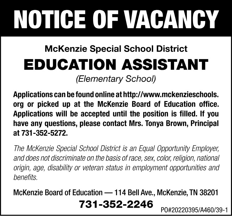 MSSD - Notice of Vacancy - Education Assistant
