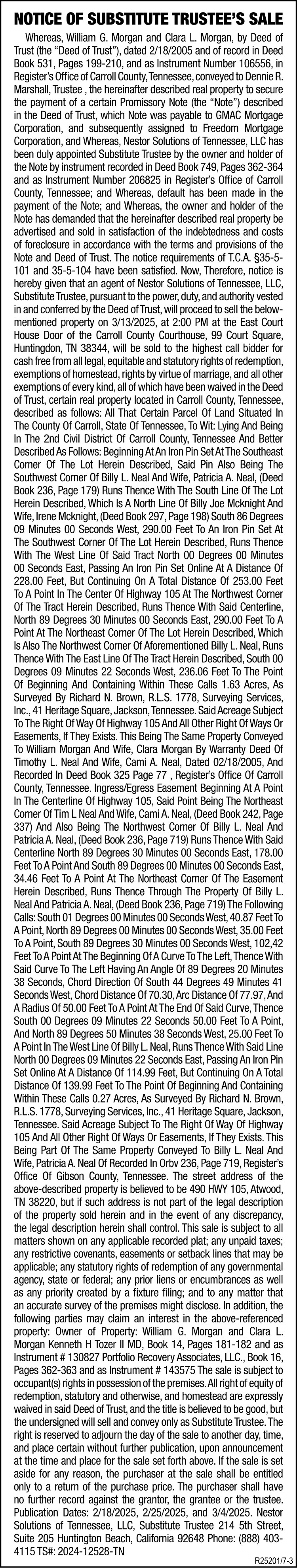 Notice of Substitute Trustee's Sale - MORGAN
