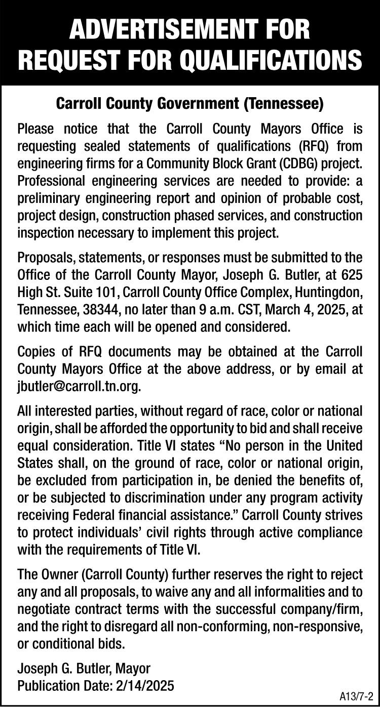 Advertisement for Request for Qualifications - CDBG Project