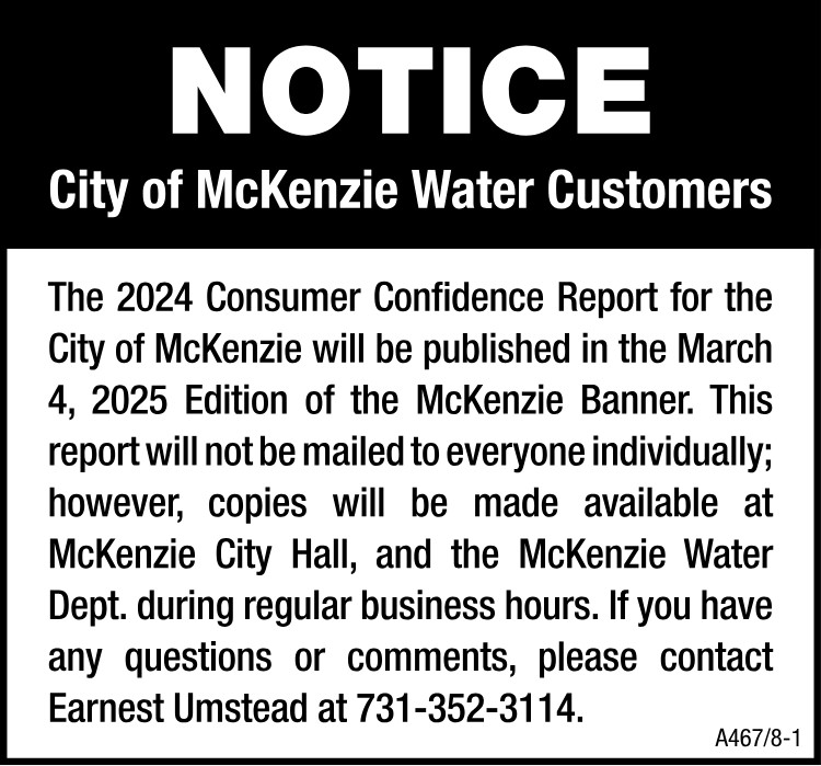 NOTICE McKenzie Water Customers