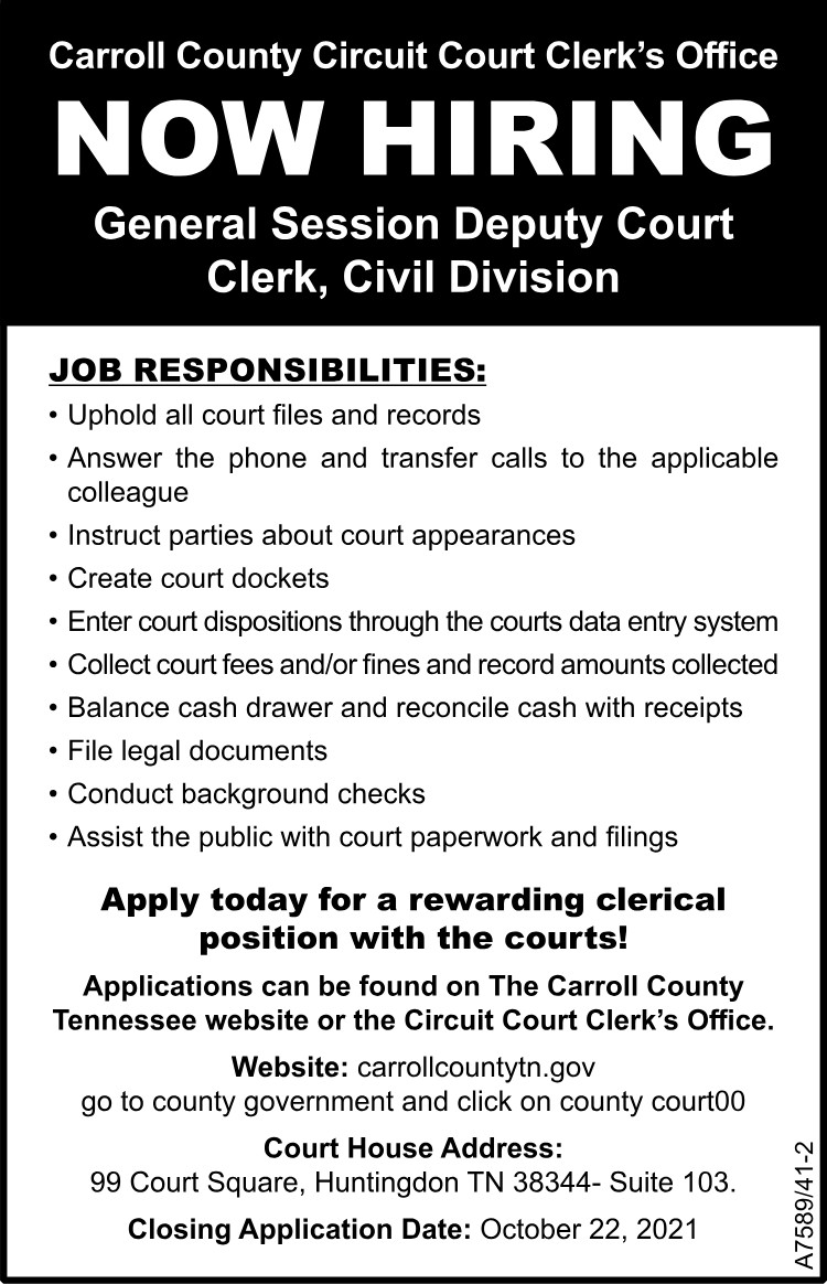 Carroll County Clerk & Masters Office - Now Hiring