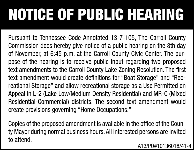 Notice of Public Hearing - Carroll Co Commission