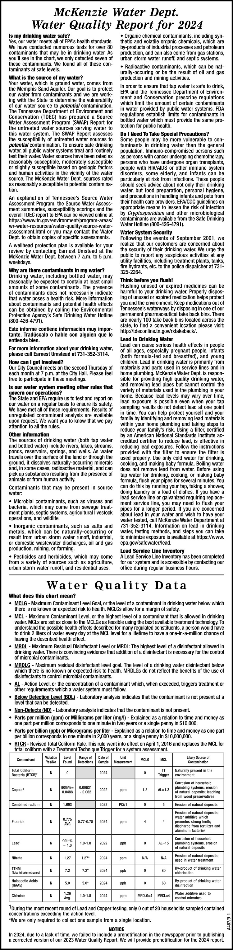 McKenzie Water Quality Report